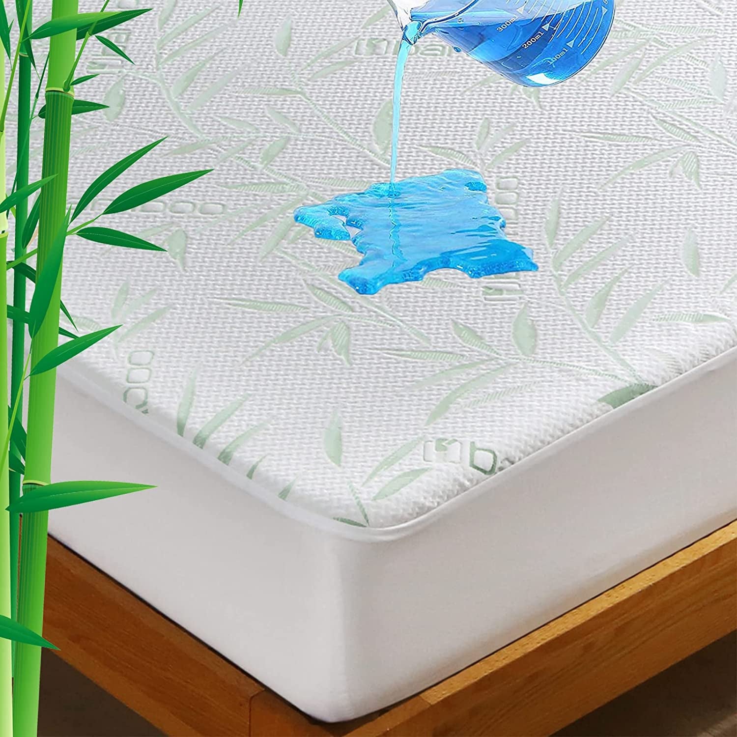 Queen Size Quilted Fitted Mattress Pad, Waterproof Breathable Cooling Mattress Protector, Stretches up to 21 Inches Deep Pocket Hollow Cotton Alternative Filling Noiseless Mattress Cover
