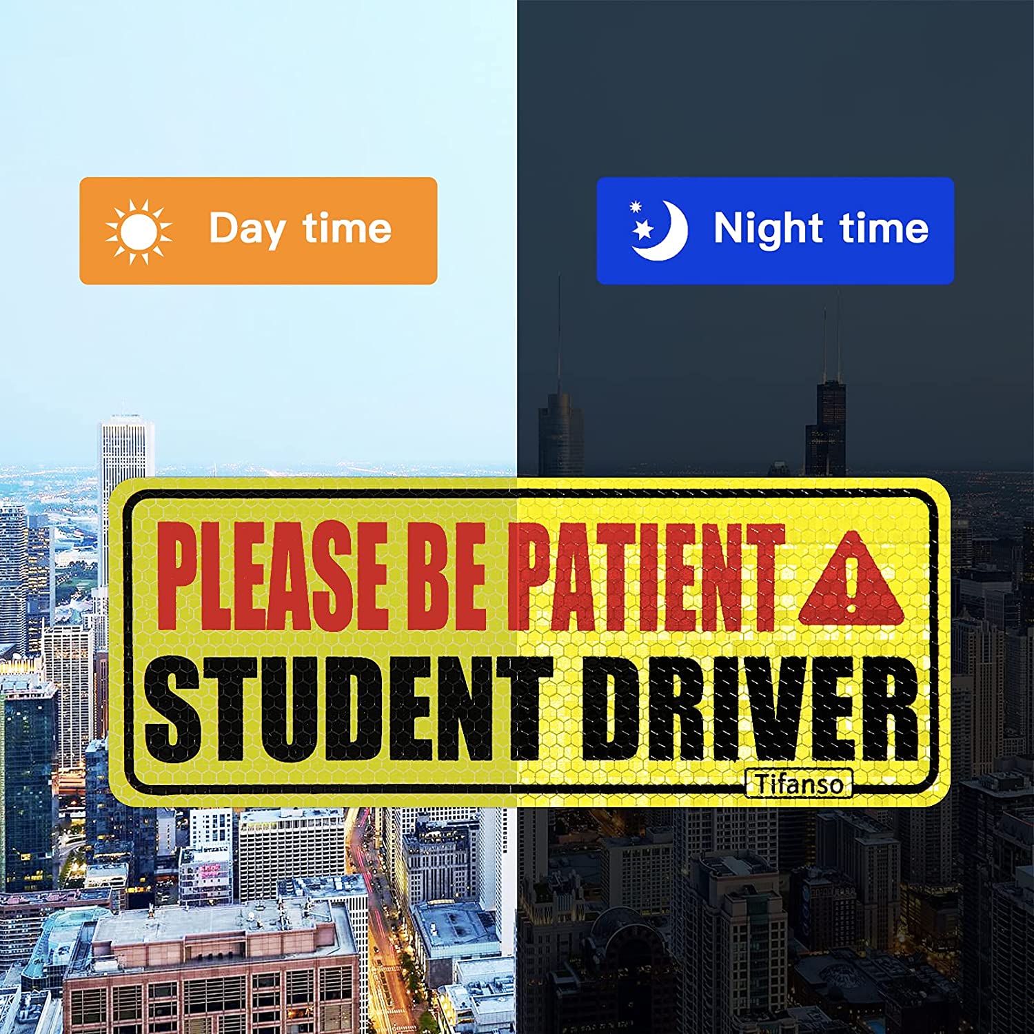 Tifanso Student Driver Car Magnet, Reflective Student Driver Signs for Car, New Driver Magnetic Sticker, Safety Sign Vehicle Bumper Magnet for New Driver (Set of 3)