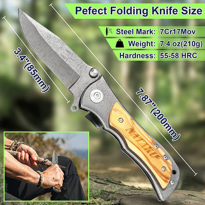 NATAKU Folding Pocket Knife for Men, Best Survival Tactical Knives for Camping Hunting, EDC and Outdoor Gear, Unique Gifts for Men Women