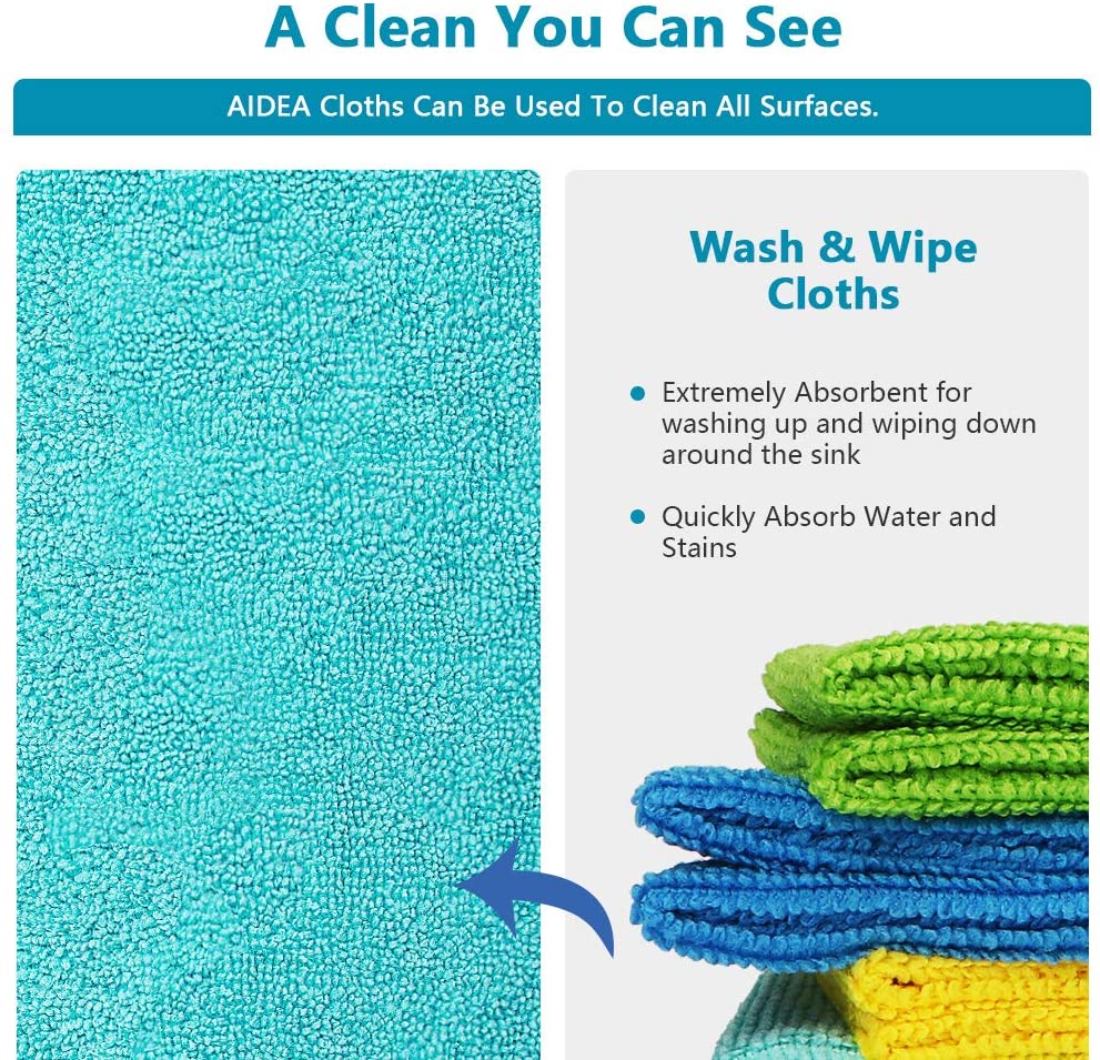 AIDEA Microfiber Cleaning Cloths-50Pk, All-Purpose Softer Highly Absorbent, Lint Free - Streak Free Wash Cloth for House, Kitchen, Car, Window, Gifts(12In.X 12In.)