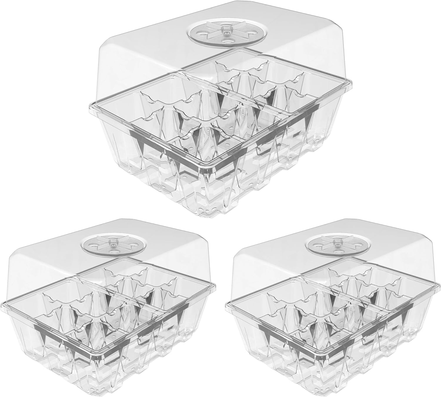 3 Pack-Set Garden Propagator Seed Tray Kits with 12 Cells Per Tray (36-Cells Total)