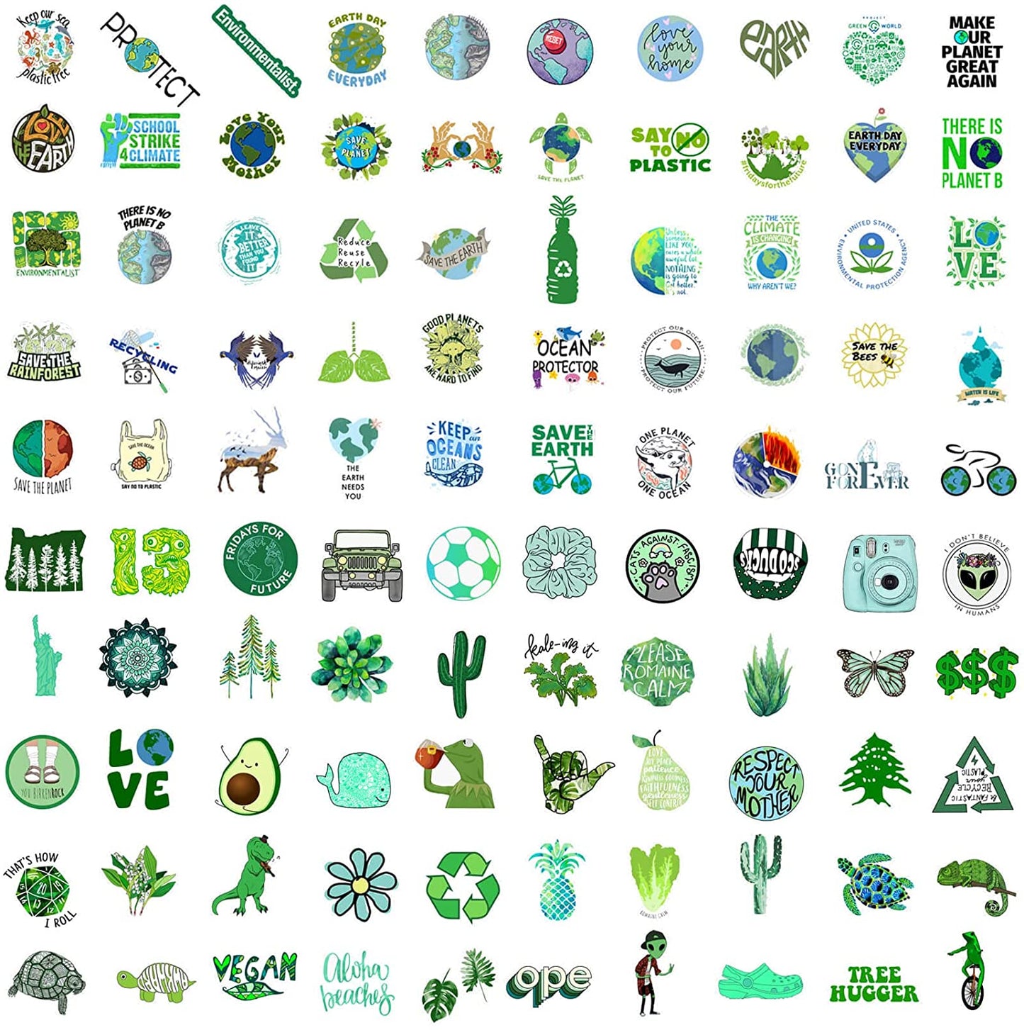100 PCS Environmental Protection Stickers, Earth Day Stickers for Water Bottles, Stationery, Bicycles