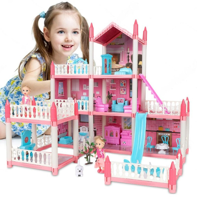 DIY Dollhouses Set with 7 Rooms 1 Terraces, 23Pcs Pretend Play House Accessories for Kids Gift Ages 4-8
