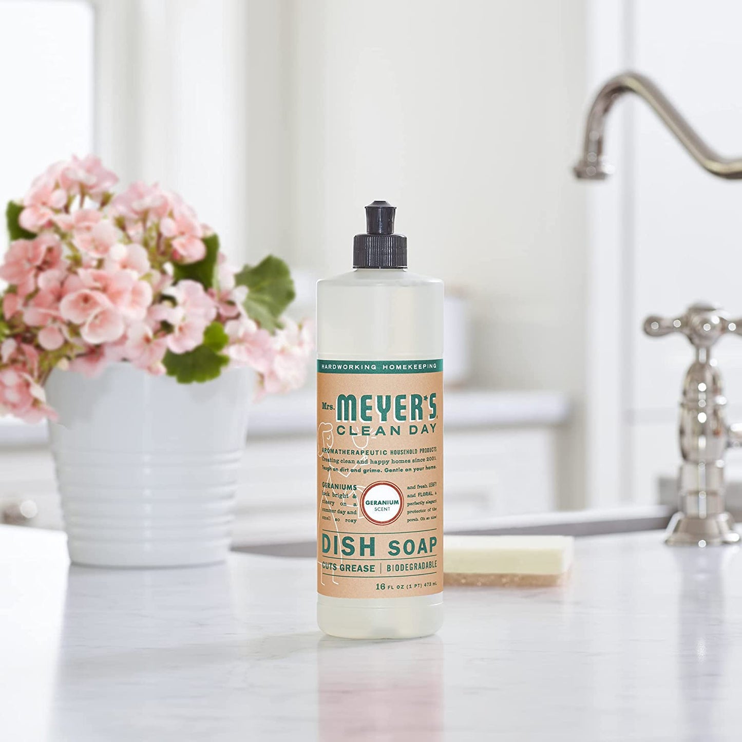 Mrs. Meyer's Kitchen Essentials Set, Includes: Hand Soap, Dish Soap, and All Purpose Cleaner, Geranium, 3 Count Pack