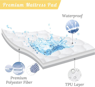 Ayolkhill 100% Waterproof Mattress Pad Queen Size,Breathable Quilted Fitted Fiber Mattress Cover Noiseless,Washable Cooling Mattress Pad with 14-21" Stretchable Deep Pocket