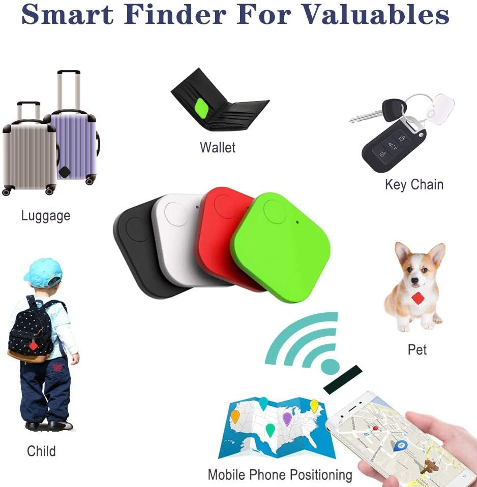 4 Pack Bluetooth Tracker Smart, GPS Tracking Locator, Anti-Lost Tracker Device APP Control Compatible Ios Android for Keys, Pets, Phone, Wallet, Luggages Kid and More
