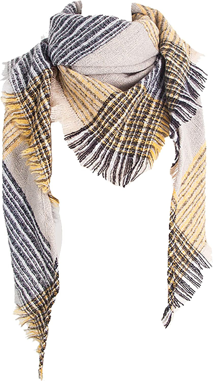 Womens Warm Scarf Triangle Shawls Winter Scarves Stripe Plaid Fichu Rough Surface