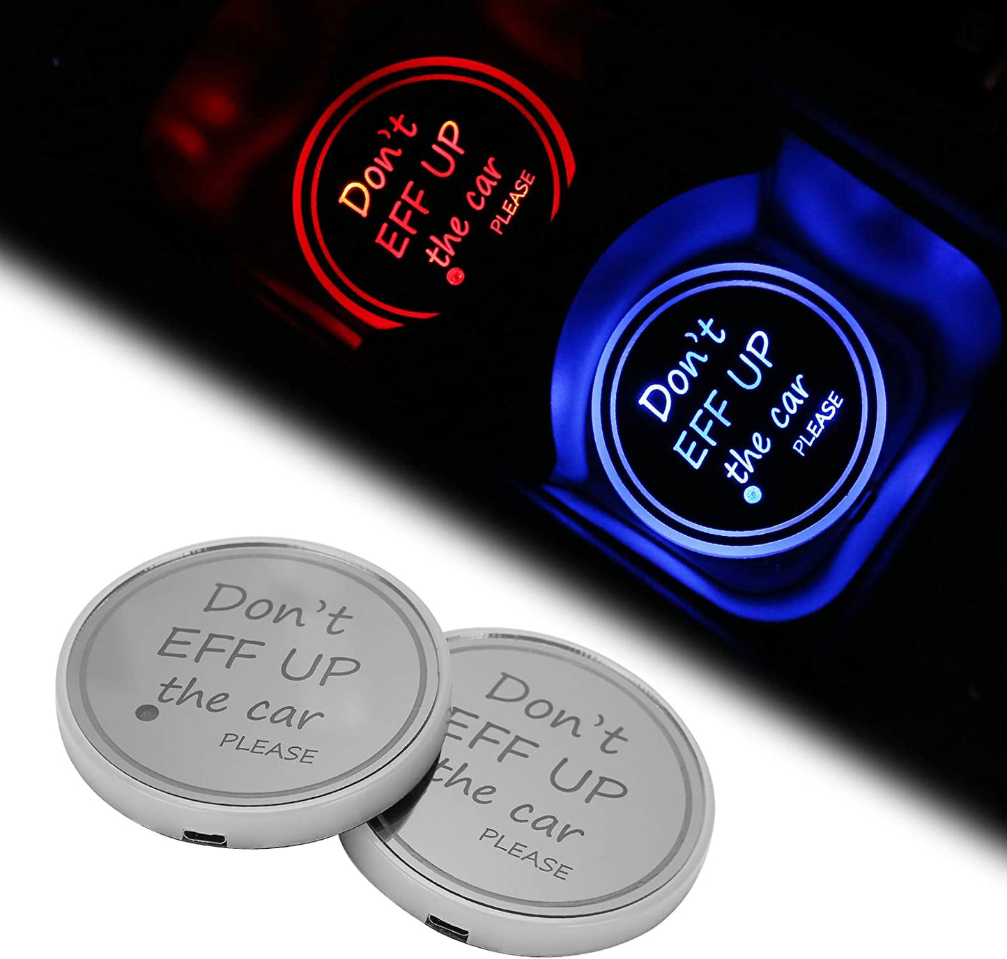 LED Cup Holder Lights, Car Coasters with 7 Colors Changing USB Charging Mat, Luminescent Cup Pad Interior Atmosphere Lamp 2PCS