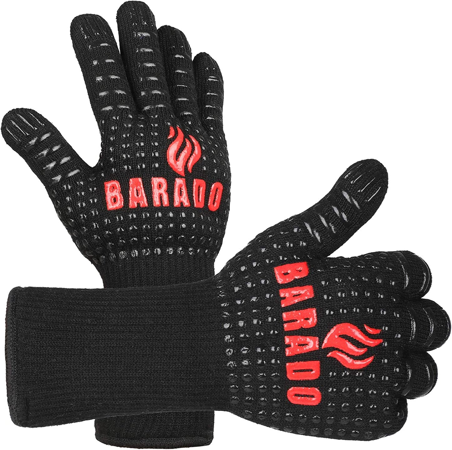 BBQ Gloves, Grill Gloves Extreme Heat Resistant, Barbecue Grilling Oven Gloves with Non-Slip Silicone Coating for Barbecue