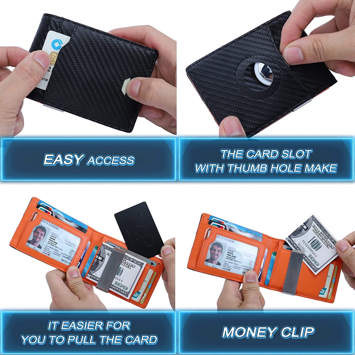  Mens Wallet with Airtag Slot and Money Clip 