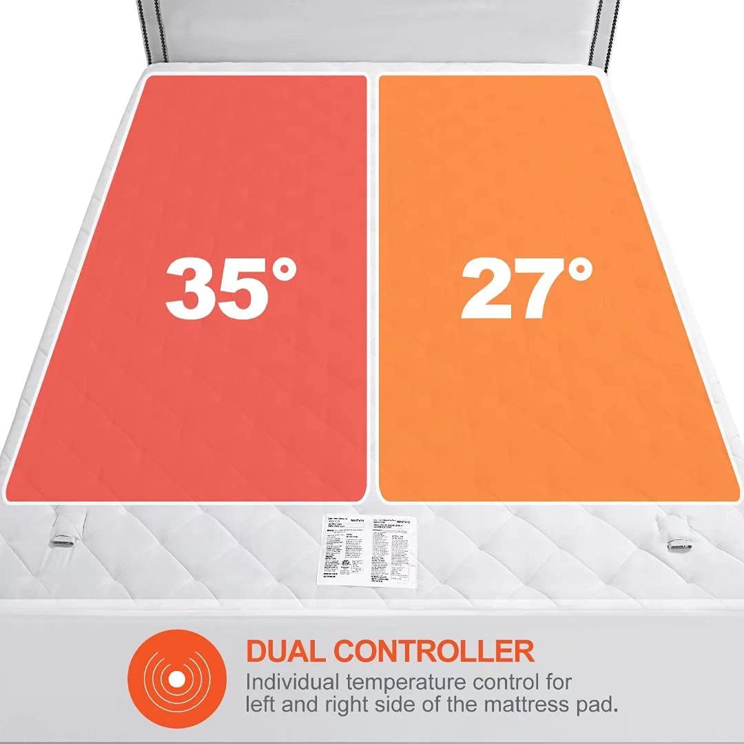 MAEVIS Heated Mattress Pad Dual Control King Size All Season,10 Heat Setting,Quilted Electric Mattress Pads Fit up to 15" with 1-12 Hours Auto Shut off (White, King(78"X80"))
