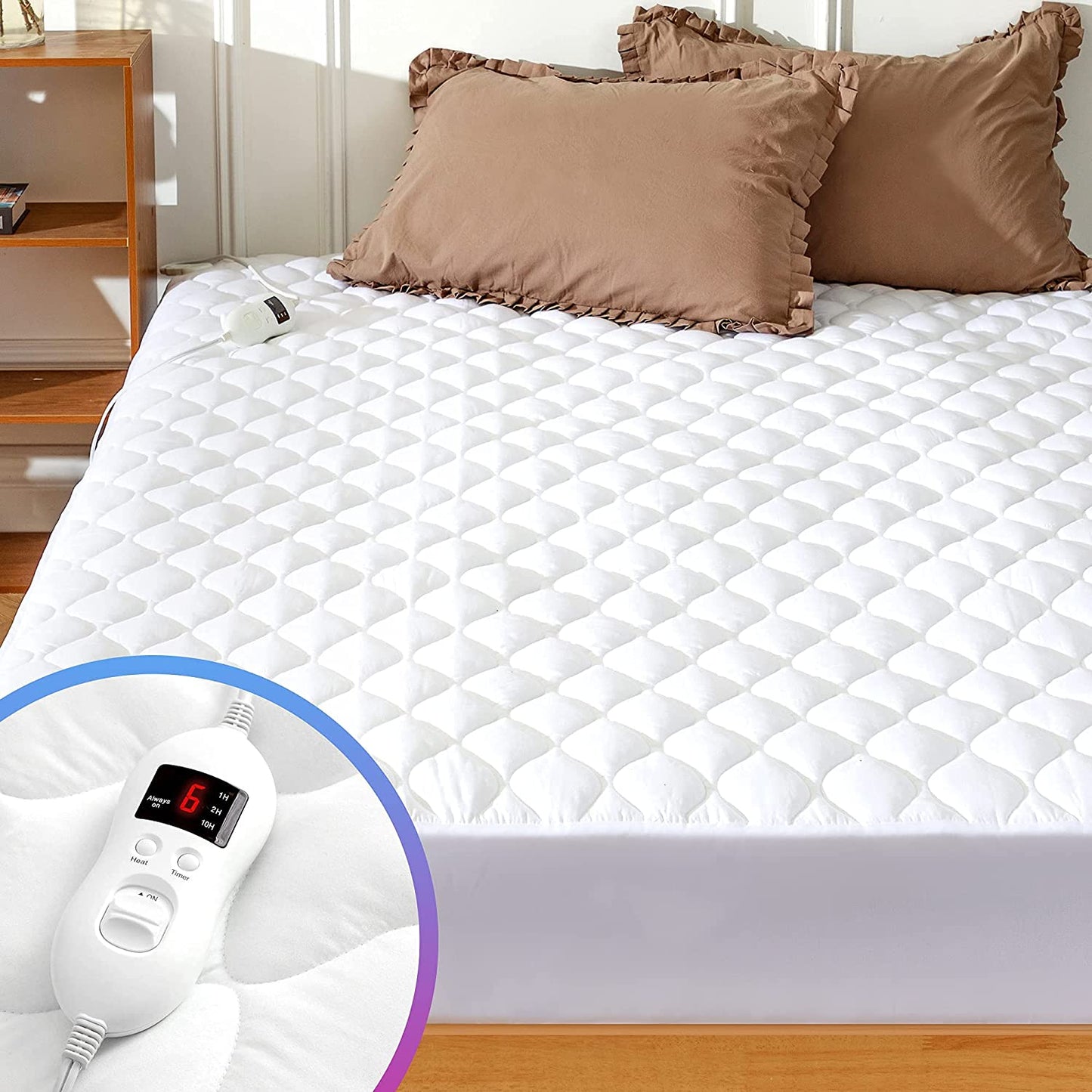 MAKATZ Heated Mattress Pad California King Size Adjustable Zone Heating with 8 Heat Settings Controller Quilted Electric Mattress Pad Fit up to 21 Inch