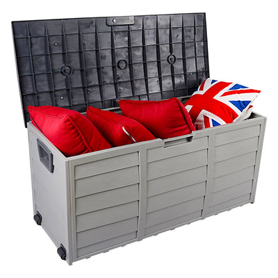 Deck Box with Wheels Large Storage Deck Box for Pool Accessories, Patio Storage Furniture for Outdoor Garden, Waterproof, 75 Gallon, Gray