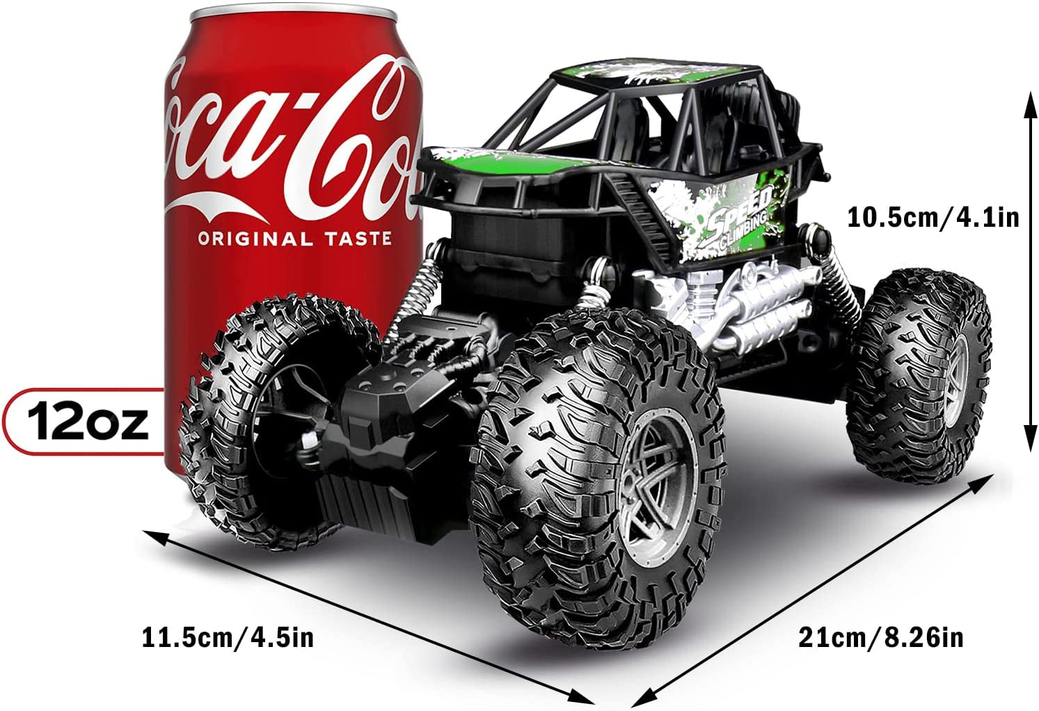 1:18 Scale All Terrains RC Monster Vehicle Truck Crawler, 4WD High Speed Electric Vehicle with Remote Control, off Road Truck with Two Rechargeable Batteries for Boys Kids and Adults(Green)