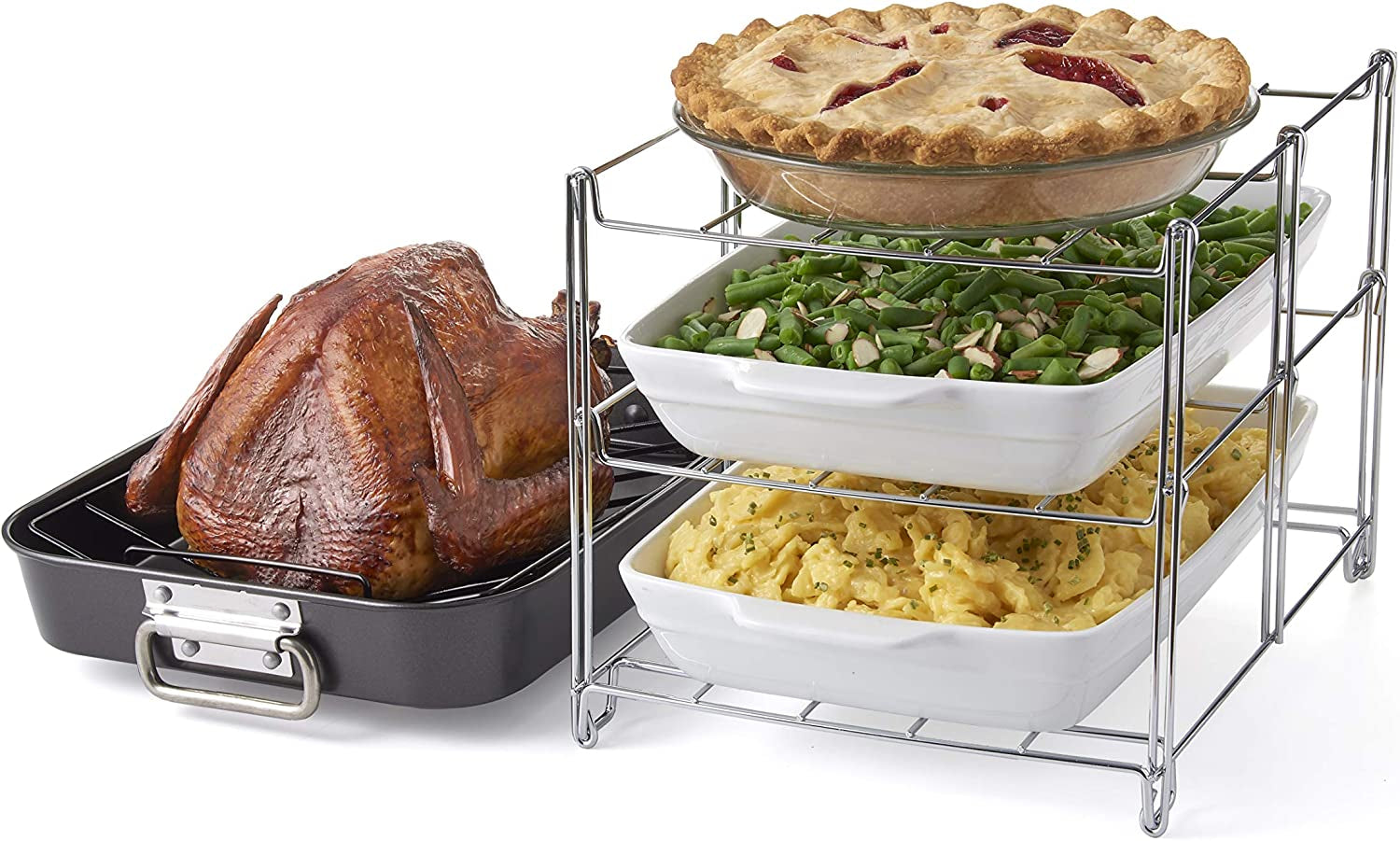 Nifty Expandable Roasting Rack – Easy-Grip Handles, Multipurpose Cooking Accessory, Chrome-Plated Steel, Dishwasher Safe, Heavy-Duty Design for Turkey, Ham, Goose, or Roast