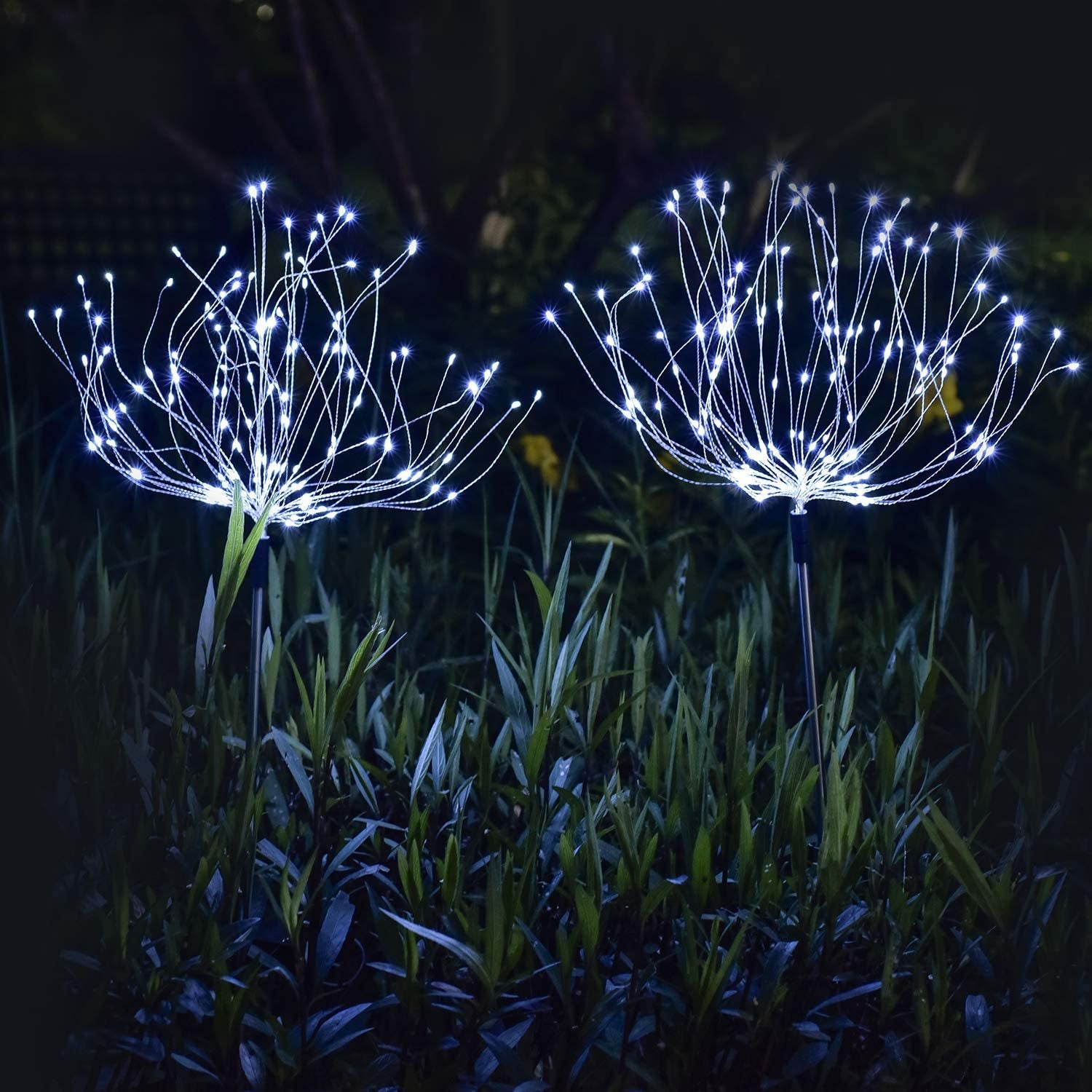 Ooklee Solar Firework Lights - 150 LED 8 Modes Outdoor Solar Garden Deorative Lights, Copper Wires String Landscape Stake Light for Walkway Patio Lawn Backyard Christmas Decoration (Cool White)