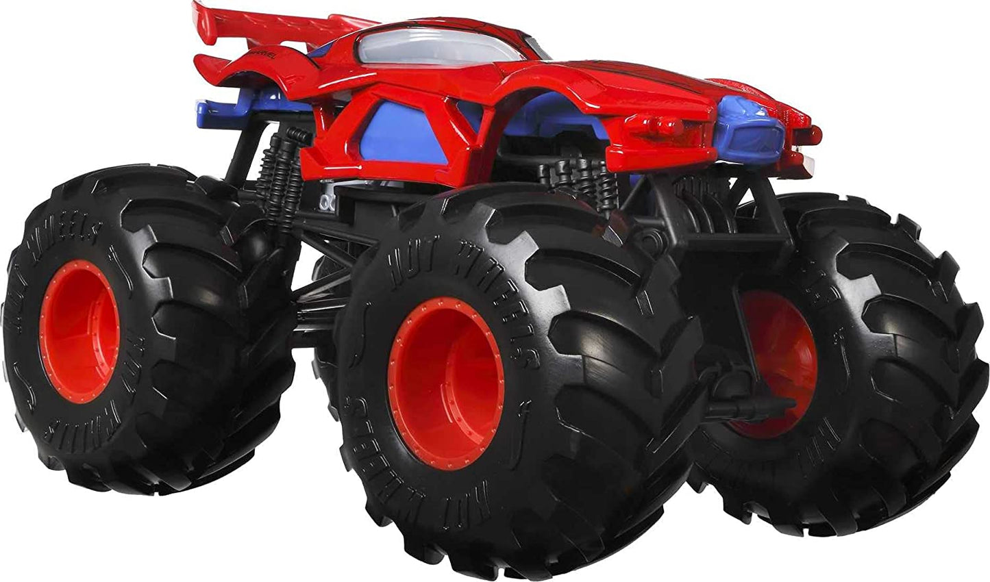 Hot Wheels Monster Trucks 1:24 Scale Marvel Spiderman Vehicle,Collectible Die-Cast Metal Toy Truck with Giant Wheels & Stylized Chassis, Gift for Kids Ages 3 Years Old & Up