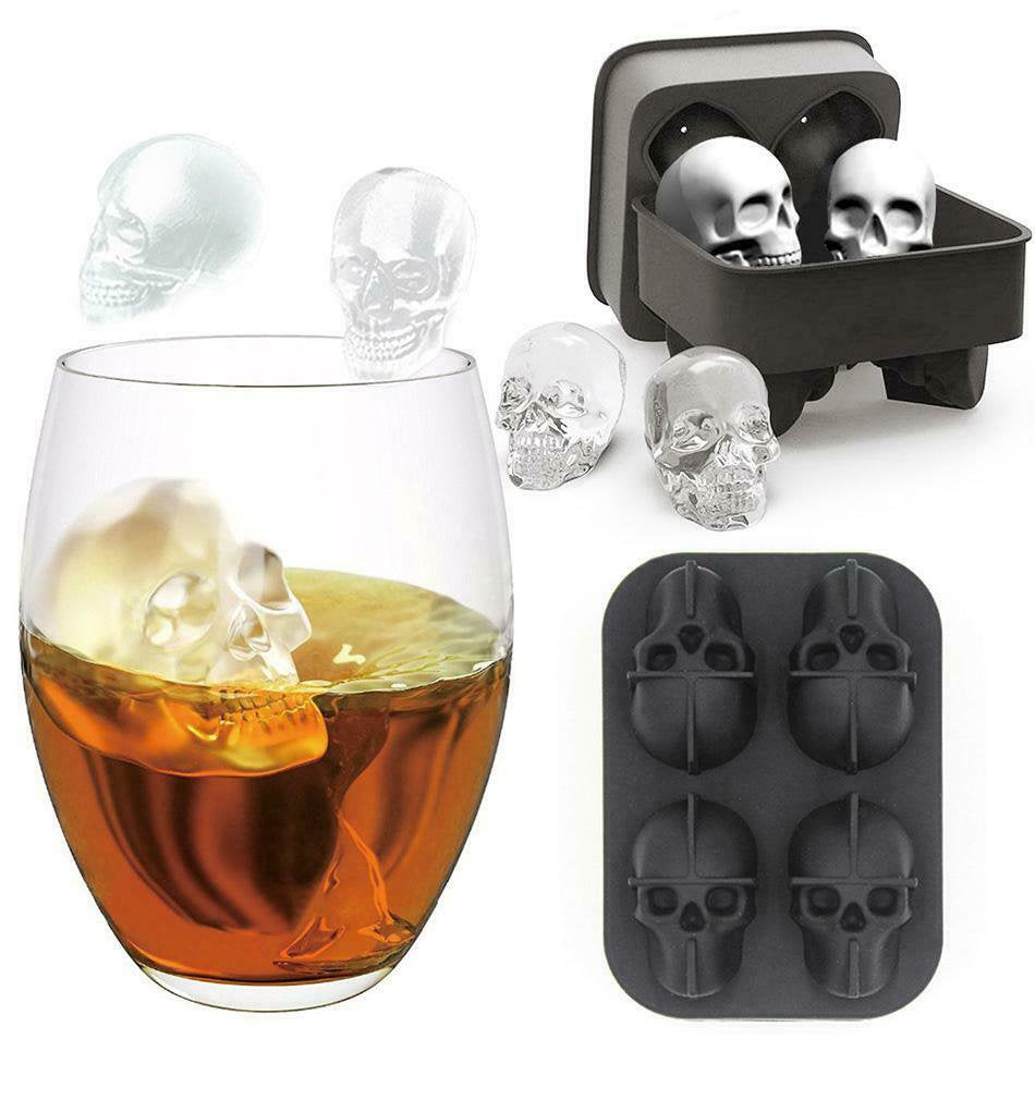Silicone 3D Skull ICE Cube Tray Maker round Ball Sphere Mold Whiskey Cocktails - New