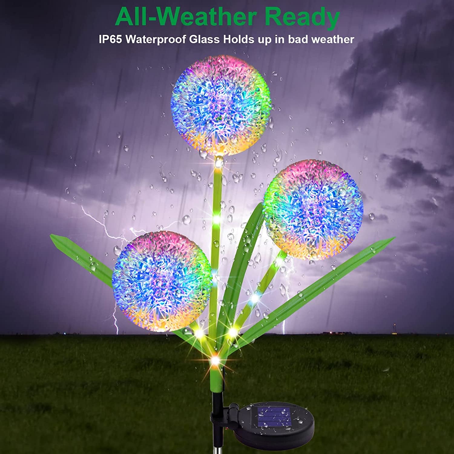  Solar Garden Lights,3-in-1 Colorful Solar Dandelion Lights,2 Modes Solar Dandelion Garden Decorative Lights for Pathway, Patio, Front Yard Decoration(Dandelion)