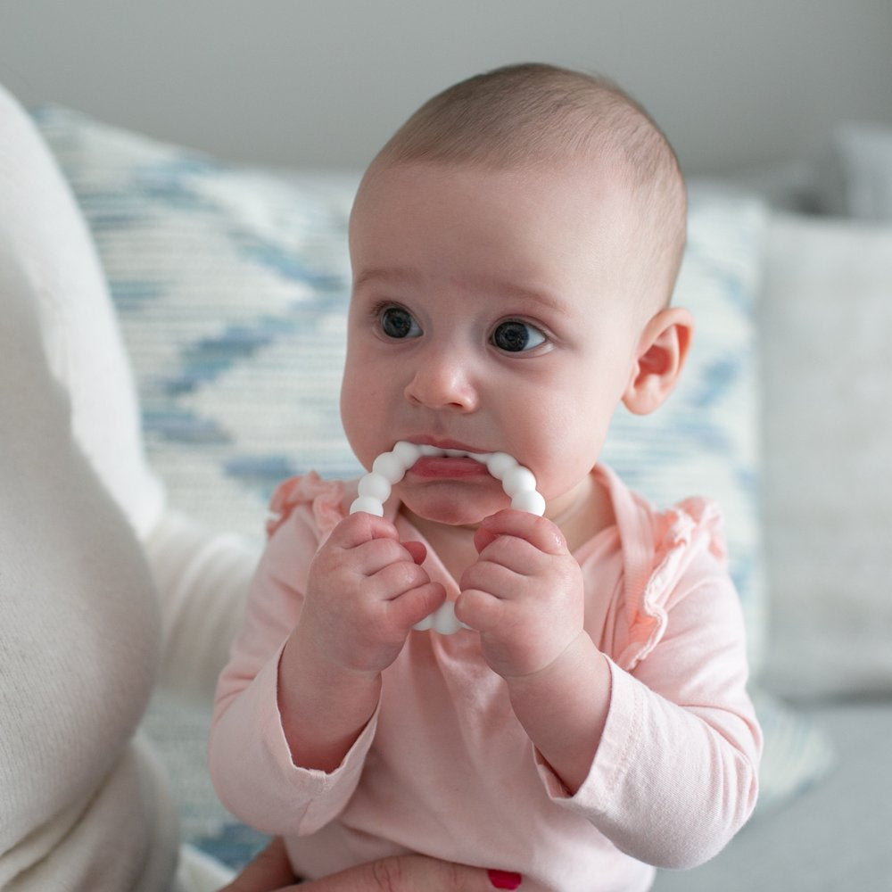 Dr. Brown’S Flexees Beaded Teether Rings, 100% Silicone, Soft & Easy to Hold, Encourages Self-Soothe, 3 Pack, Pink, White, Gray, BPA Free, 3M+