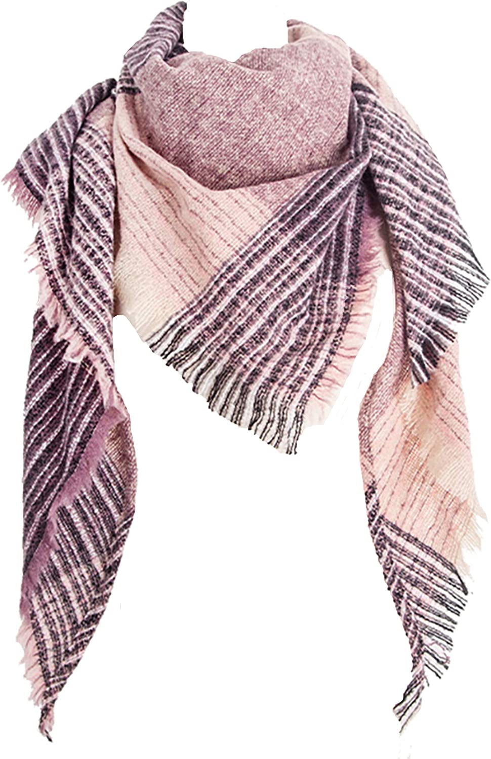 Womens Warm Scarf Triangle Shawls Winter Scarves Stripe Plaid Fichu Rough Surface