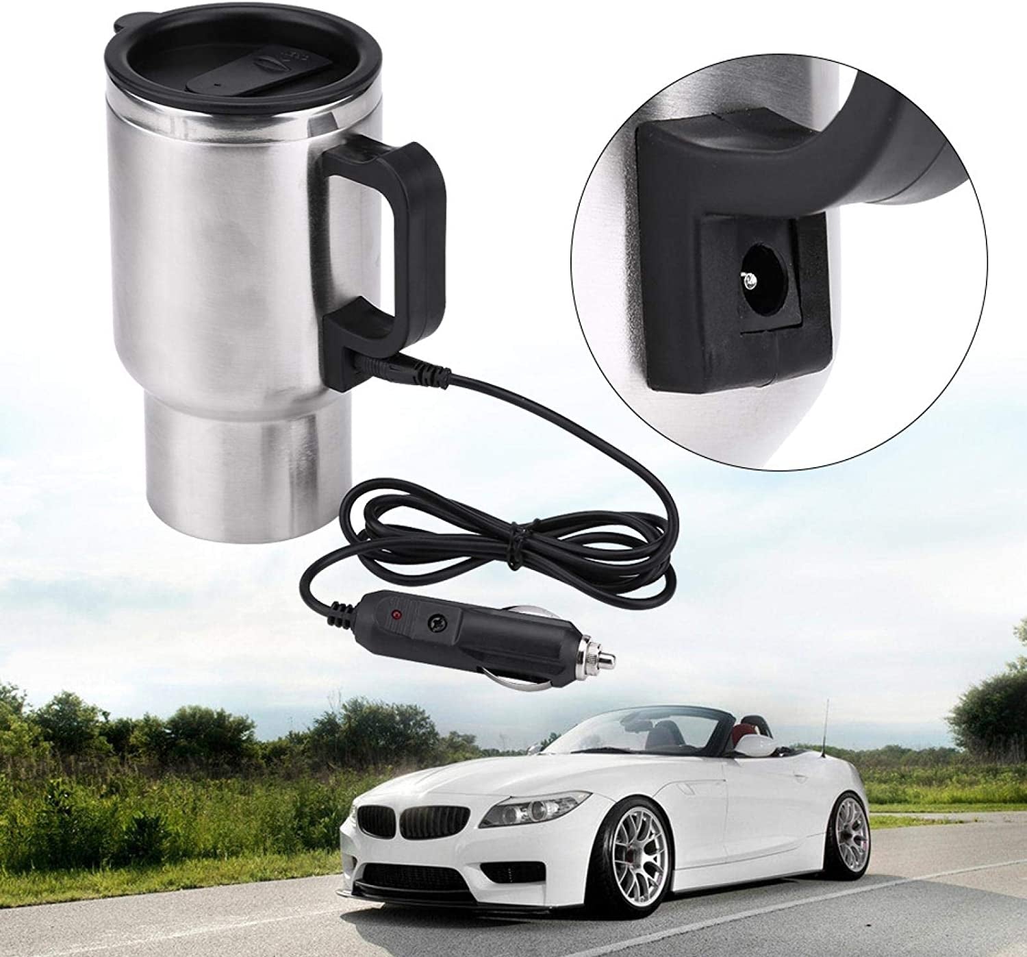 12V Car Kettle, Portable 450Ml Car Kettle Boiler Stainless Steel Electric Kettle Heating Travel Cup Coffee Mug, Electric Teapot Quick Boiling