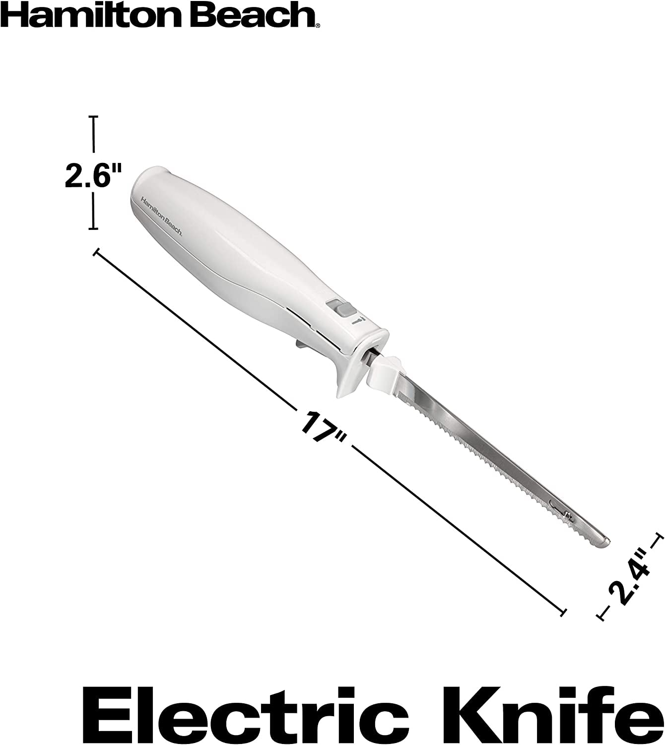 Hamilton Beach Electric Knife for Carving Meats, Poultry, Bread, Crafting Foam & More, Storage Case & Serving Fork Included, White