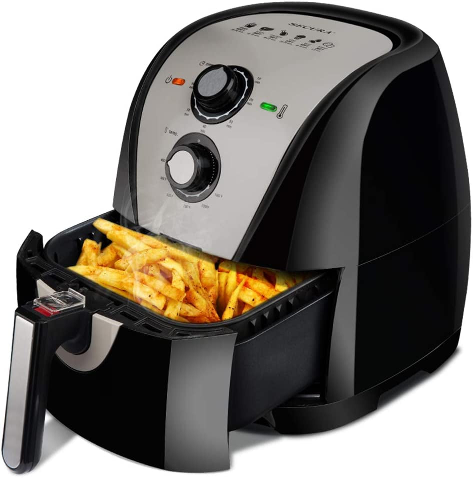 Secura Air Fryer XL 5.3 Quart 1700-Watt Electric Hot Air Fryers Oven Oil Free Nonstick Cooker W/Additional Accessories, Recipes, BBQ Rack & Skewers for Frying, Roasting, Grilling, Baking (Gray)