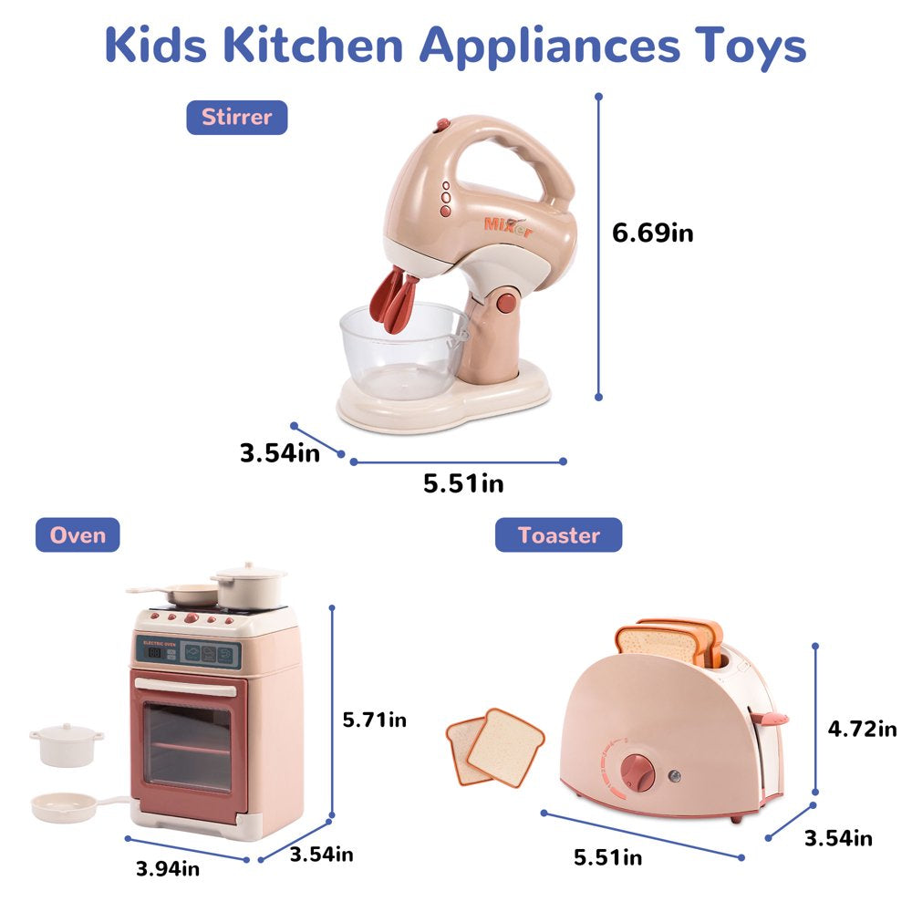 Play Kitchen Set, 3Pcs Kids Play Kitchen with Oven, Toaster and Stirrer, Toy Kitchen Appliance for Toddlers Girls Boys Gift