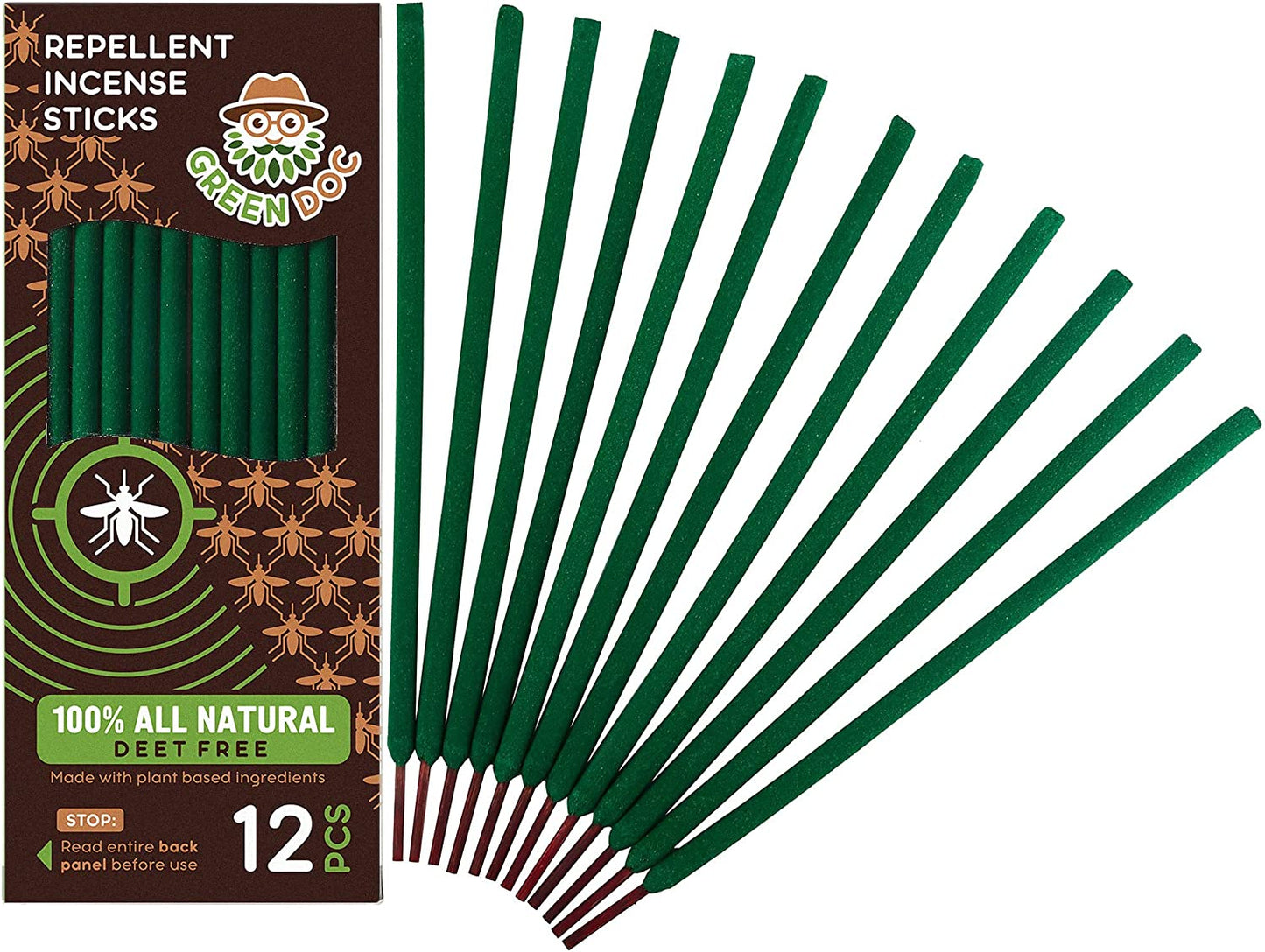 Natural Mosquito Repellent Outdoor Incense Sticks | Mosquito Repellent for Patio, Backyard, Camping | Natural and DEET Free | Travel Size with Plant Oils | 12 Sticks per Box