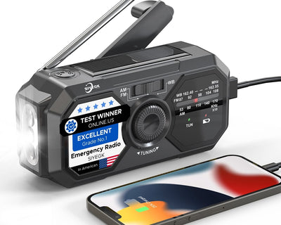 Hand Crank Emergency Radios,Portable NOAA/AM/FM Weather Radio with SOS Alarm,3500mAh Pocket Solar Power Bank Gadget