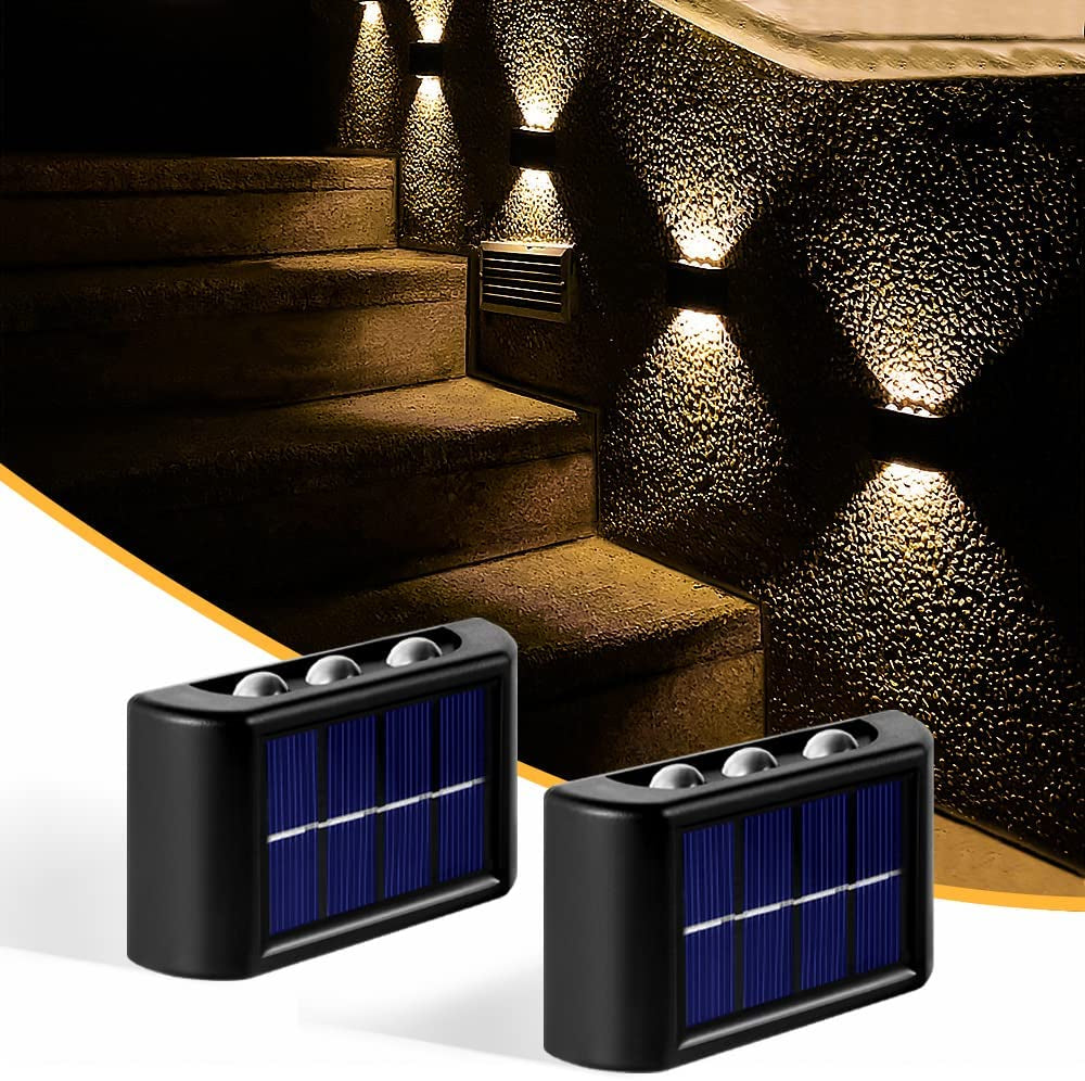  Solar Fence Lights Outdoor Solar Powered Wall Waterproof Lighting for House Deck Step Patio Landscape (2 Pack)