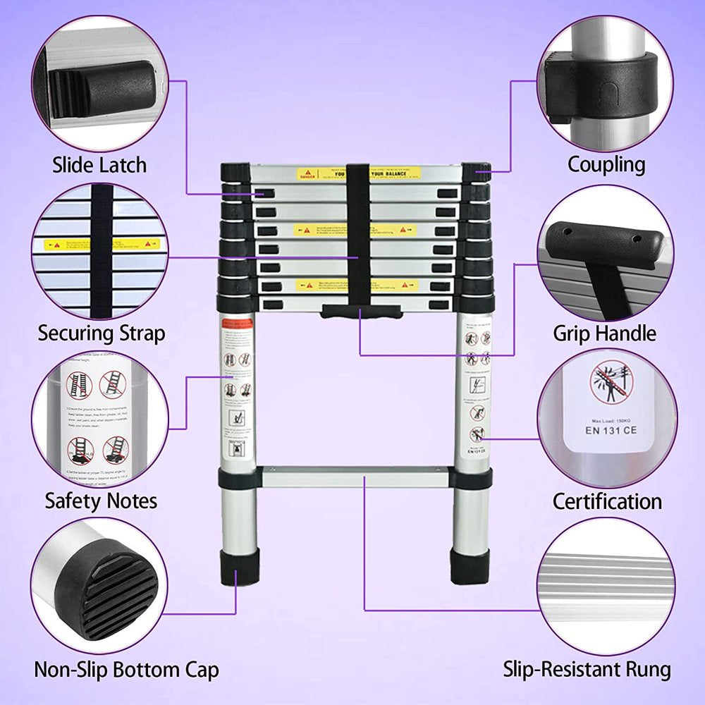 Aluminum Telescoping Ladder 8.5FT Extension Ladders for Home Collapsible Ladder