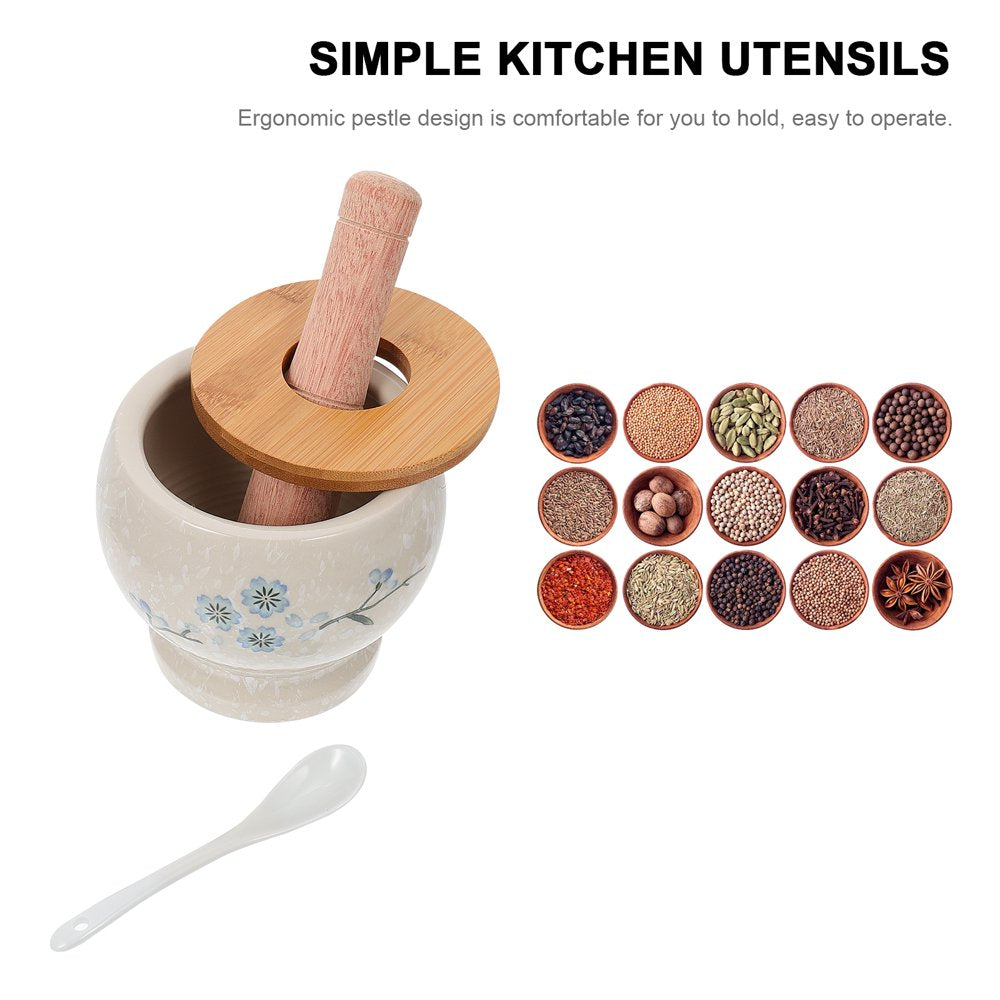 1 Set House Garlic Mash Can Grinding Bowl Practical Kitchen Gadget with Wood Stick