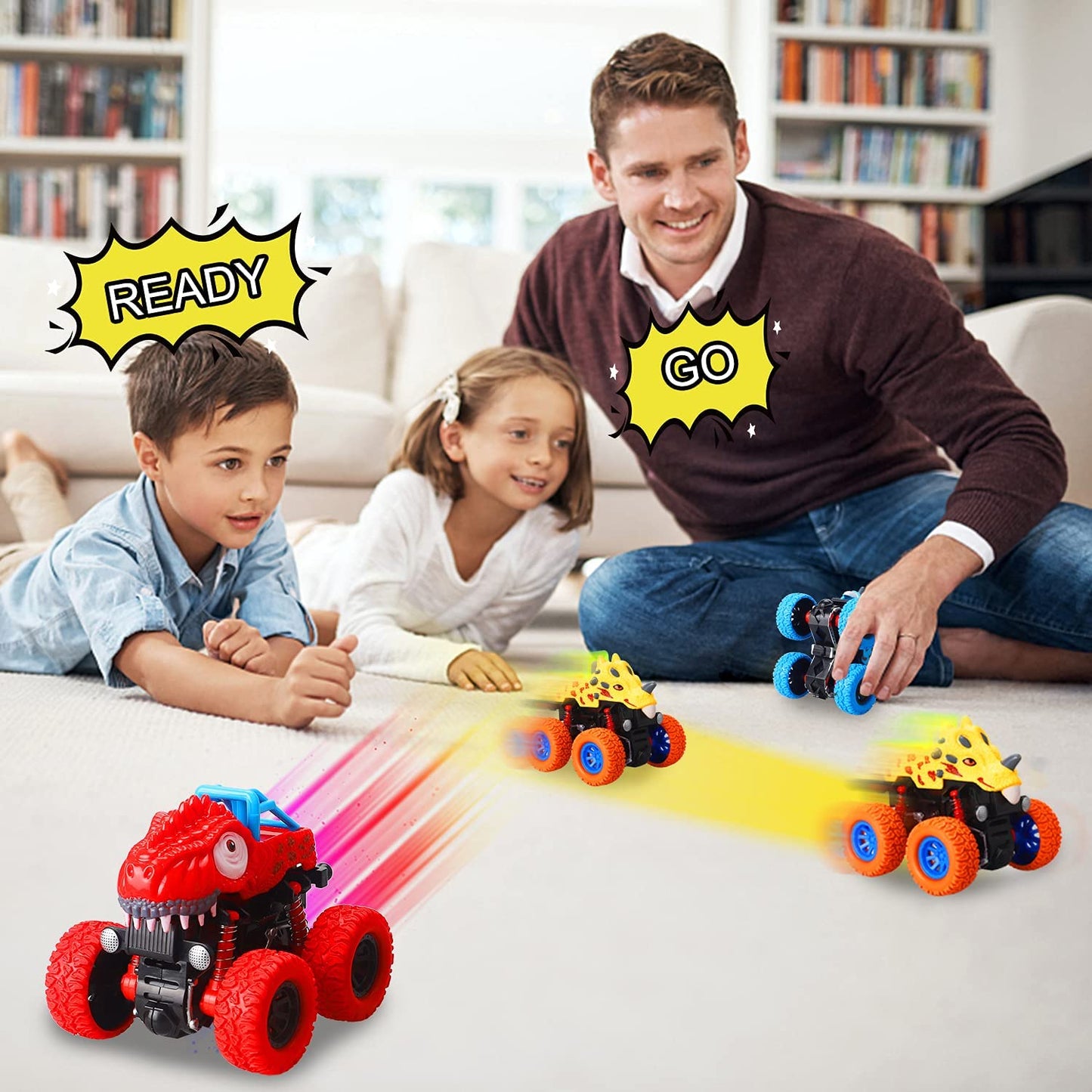 Aovowog Toddler Monster Truck Toys for Boys, 4 Pack Pull Back Cars, Friction Powered Cars for Kids, Dinosaur Toys for 3 4 5 6 Year Old Boys - Christmas Birthday Party Gift for Kids