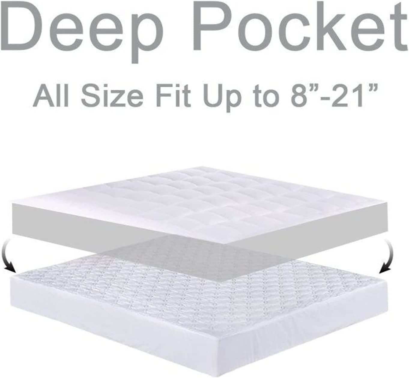 CHOPINMOON Extra Thick King Mattress Topper, Cooling Mattress Pad Cover, Plush Quilted Pillow Top with Overfilled 4D Spiral Fiber,Grey