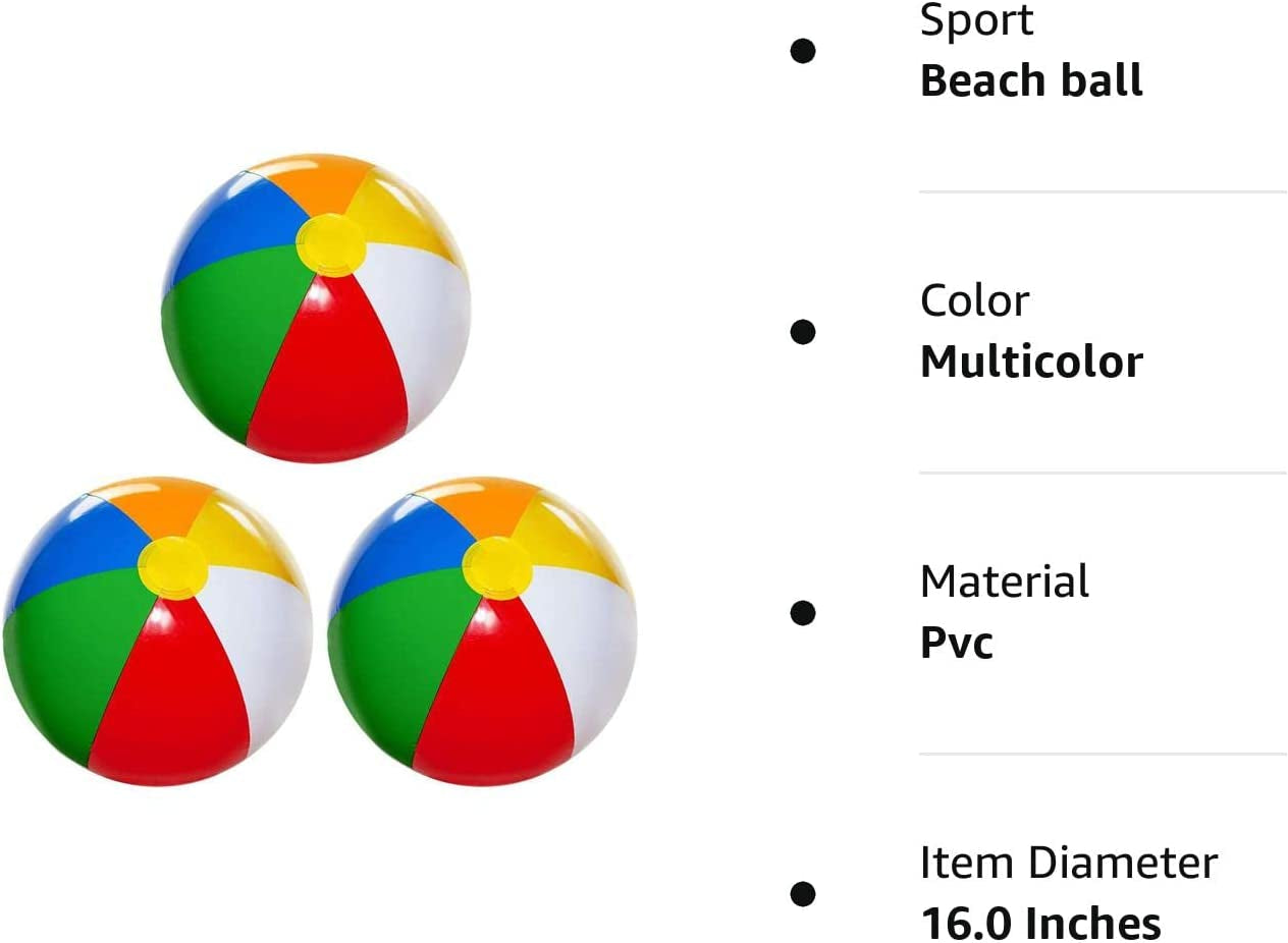  [3 Pack] 20" Inflatable Beach Balls for Kids - Beach Toys for Kids & Toddlers, Pool Games, Pool Toy - Classic Rainbow Color