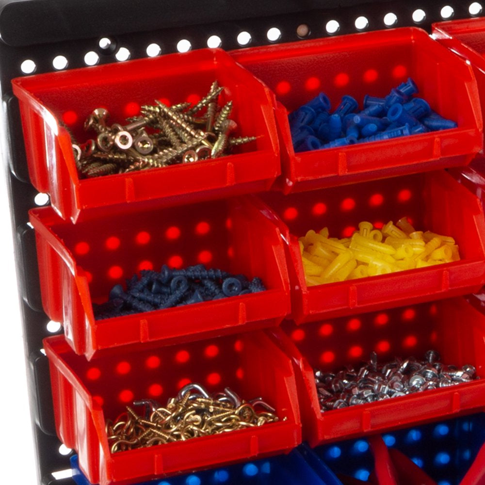  Wall-Mounted 30-Compartment Garage Storage Bins (Red/Blue)