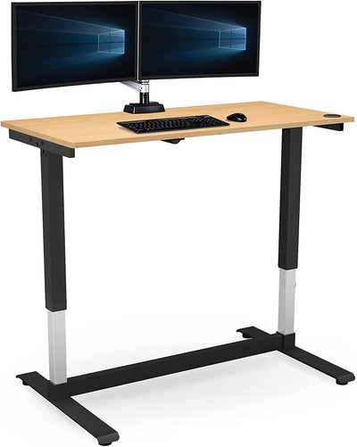 Height Adjustable Computer Desk Electric, 48 X 24 Inches, Black Frame Teak Tabletop
