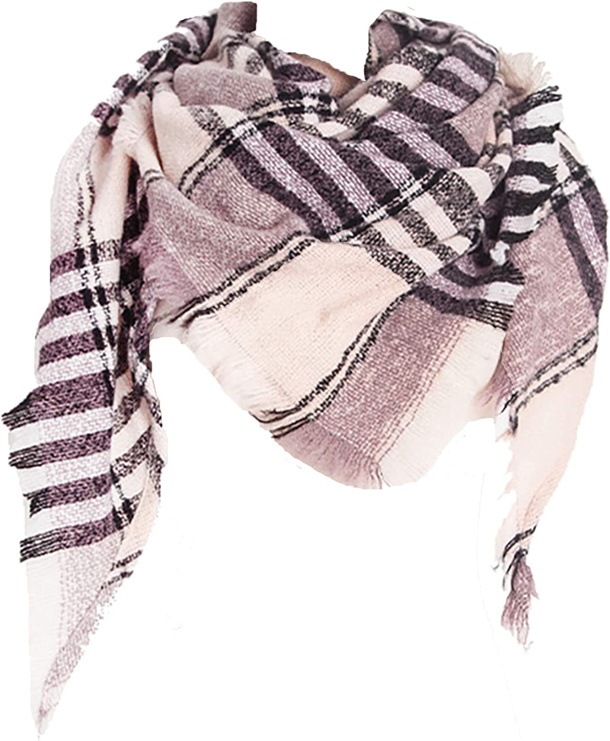 Womens Warm Scarf Triangle Shawls Winter Scarves Stripe Plaid Fichu Rough Surface