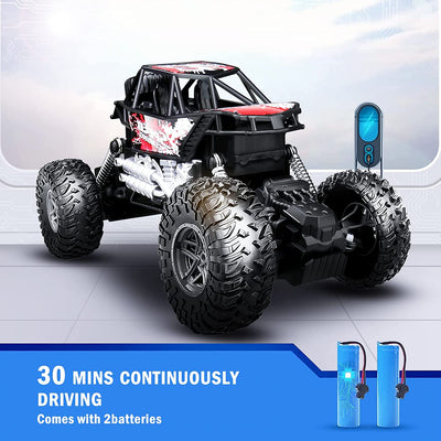 JYFKZK 1:18 Scale RC Monster Vehicle Truck Crawler, All Terrains 4WD High Speed Electric Vehicle with Remote Control, off Road Truck with Two Rechargeable Batteries for Boys Kids and Adults Red (Red)