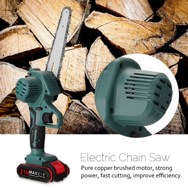  21V 6 Inch One-Handed Electric Mini Cordless Chainsaw with 2 Batteries  for Wood Cutting