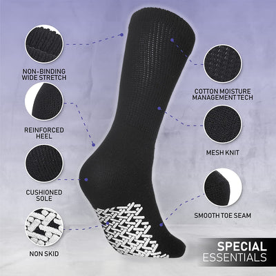 Special Essentials 6 Pairs Men'S Cotton Non Slip Diabetic Crew Socks White (9-11, White)