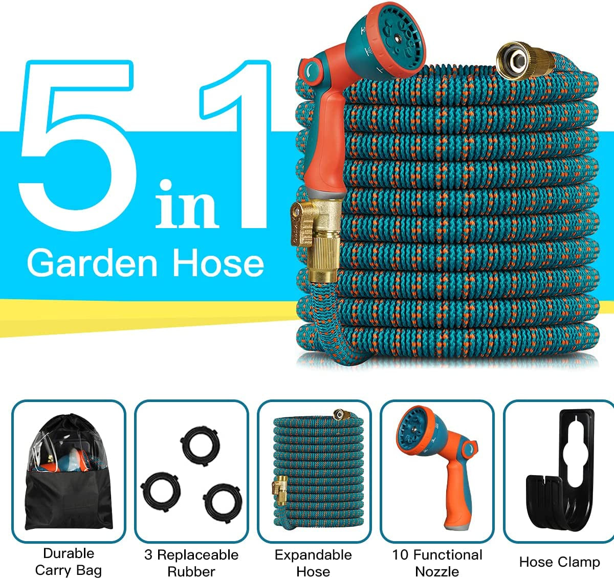 Expandable Garden Hose Expanding Water Hose with 10 Function Nozzle, Easy Storage Garden Water Hose