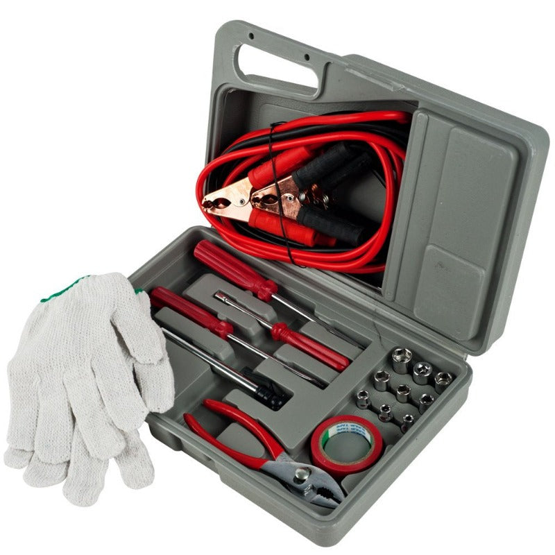 30 Piece Emergency Kit for Roadside Assistance Tool Kit, Jumper Cables, Tire Pressure Gage, Work Gloves, Screwdriver Set