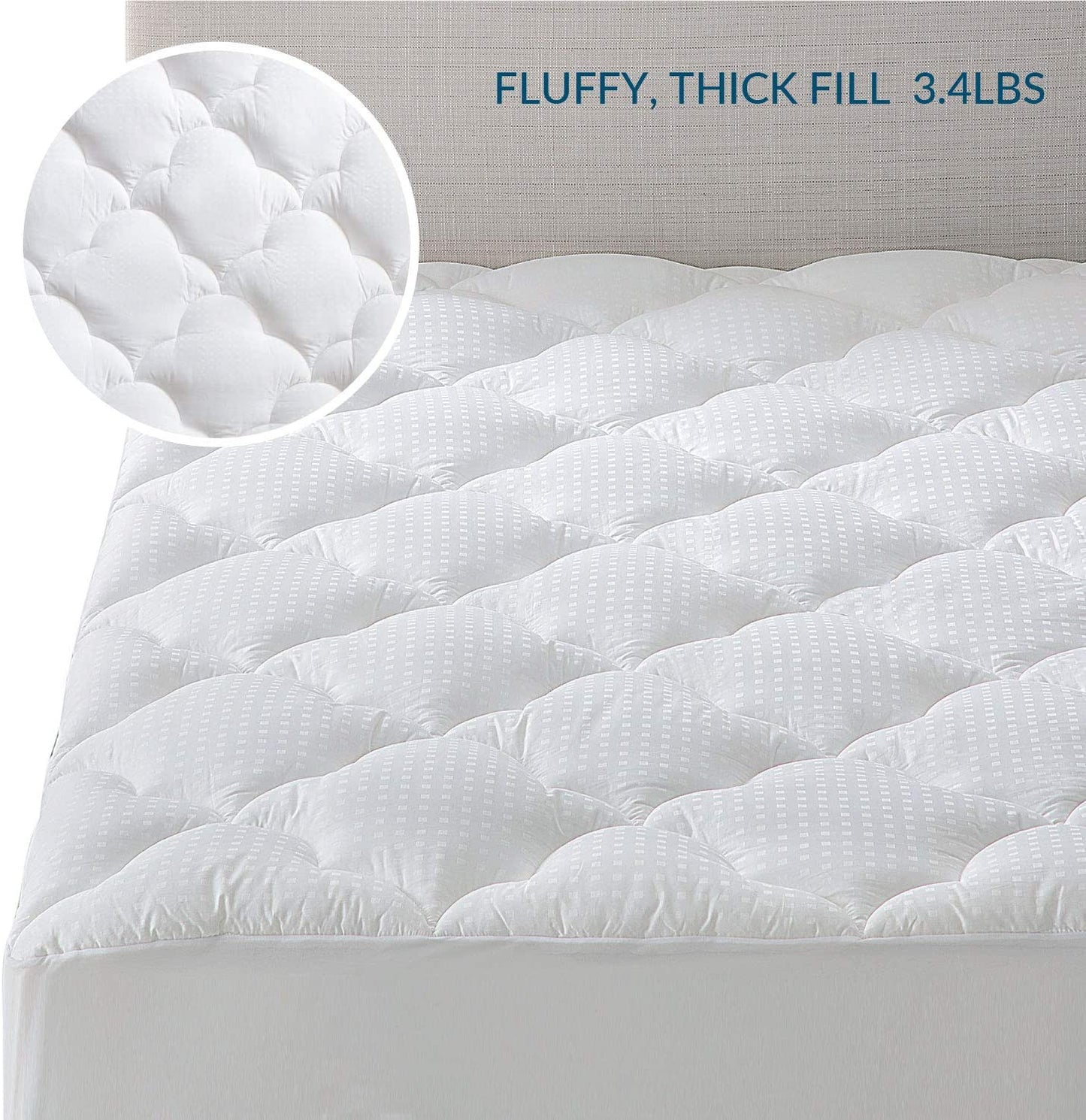 Bedsure Pillow Top Mattress Topper Queen Size - Cooling Mattress Pad Cotton Quilted Mattress Cover with Deep Pocket，Padded Pillow Top with Fluffy down Alternative Fill
