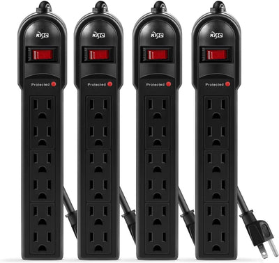 6-Outlet Surge Protector Power Strip 4-Pack, Overload Protection, 2-Foot Cord, 600 Joule