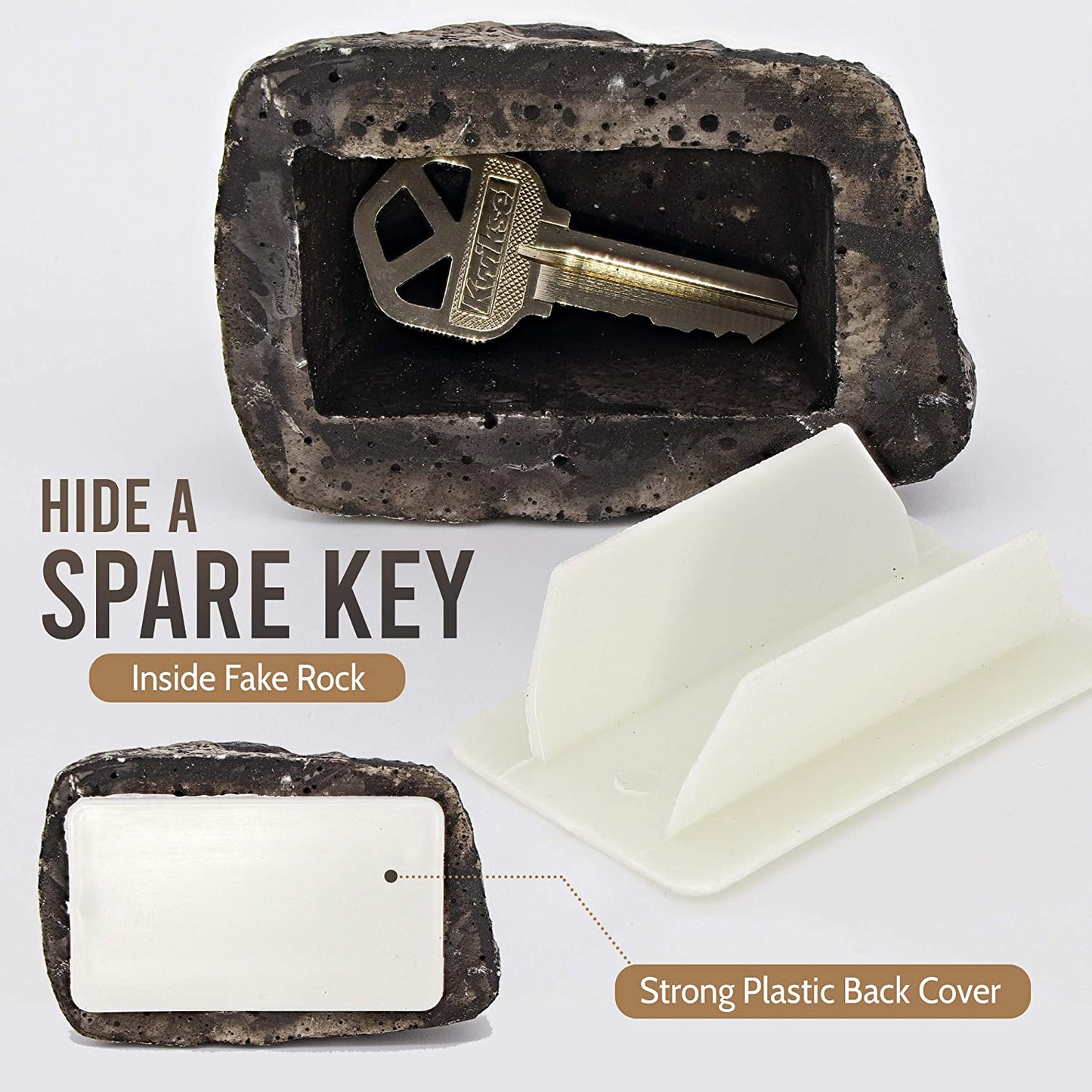  2Pc Hide-a-Spare-Key Fake Rock - Looks & Feels Like Real Stone - Safe for Outdoor Garden or Yard, Geocaching