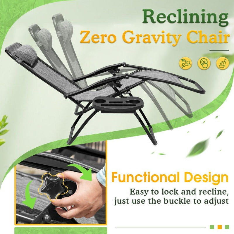 2  Zero Gravity Chair Textilene Fabric, Double Gray