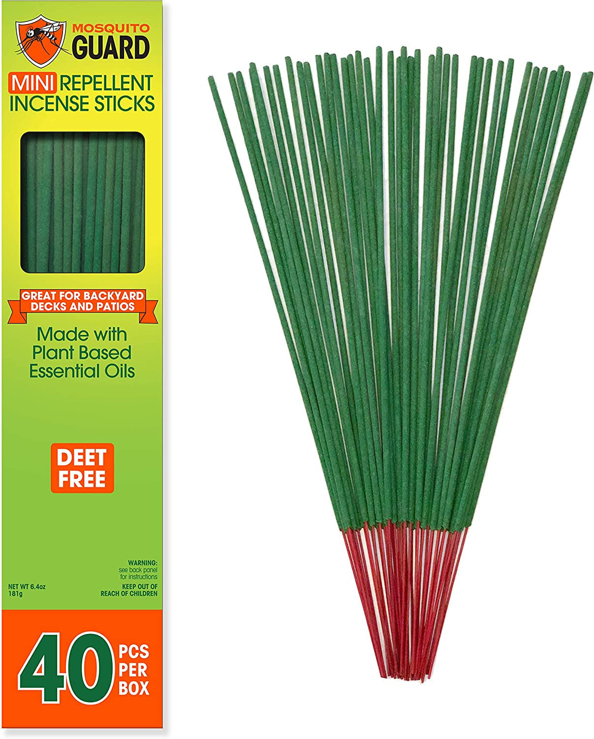 Mosquito Guard 40 Mosquito Repellent Sticks, DEET Free Plant-Based Mosquito Repellent Outdoor Patio Incense Sticks, Citronella Bug Repellent Outdoor